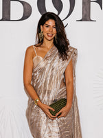 Sabah khan in Handwoven Silver Tissue Organza Silk Saree