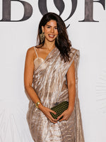 Sabah khan in Handwoven Silver Tissue Organza Silk Saree