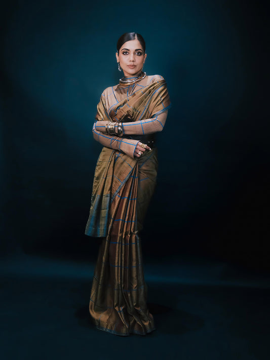 Ochre Chessboard Saree