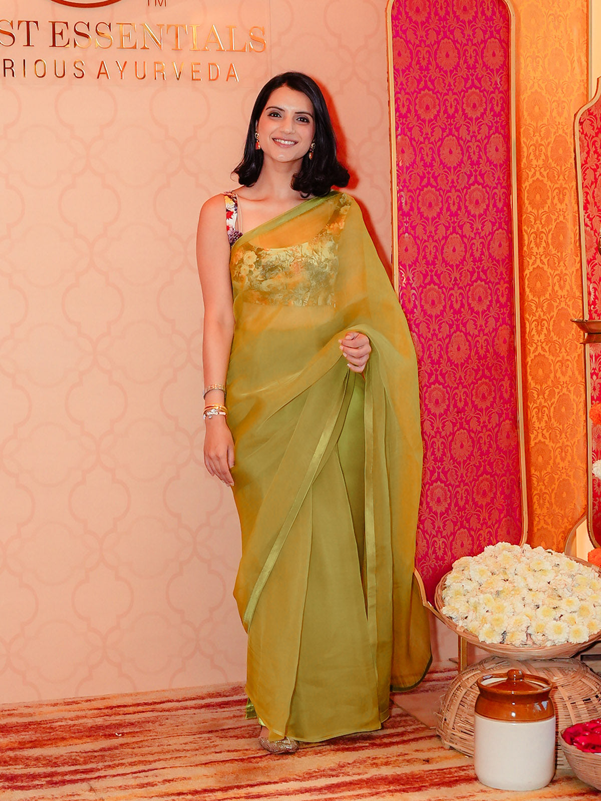 Handwoven Moss Green Organza Saree