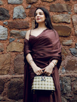 Handwoven Chocolate Brown Satin Saree