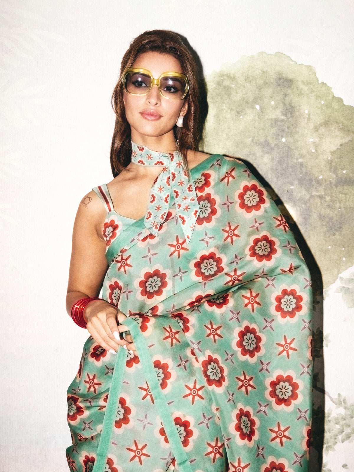 Teal Twiggy Bloom Saree