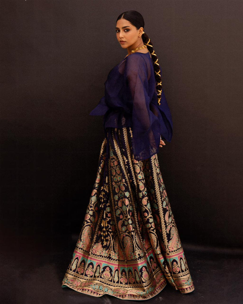 Aishwarya Lekshmi In Handwoven Deep Blue Silk Lehenga