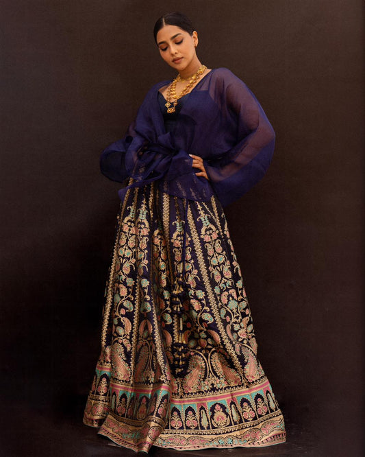 Aishwarya Lekshmi In Handwoven Deep Blue Silk Lehenga