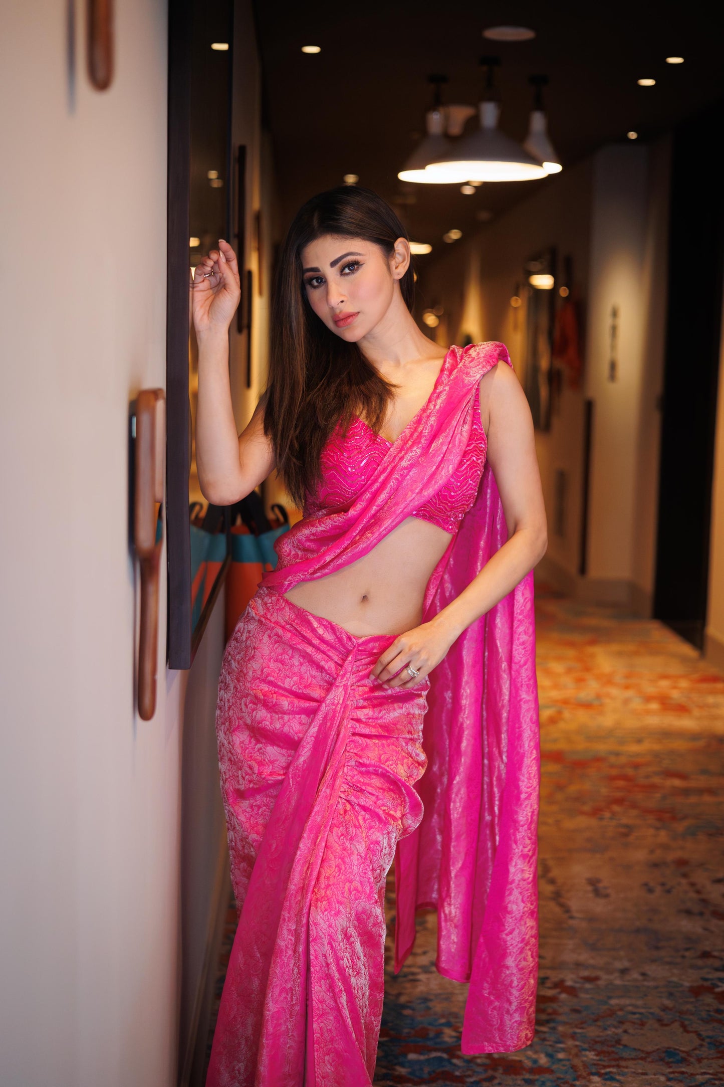 Mouni Roy in Rida Handwoven Pre-draped Saree