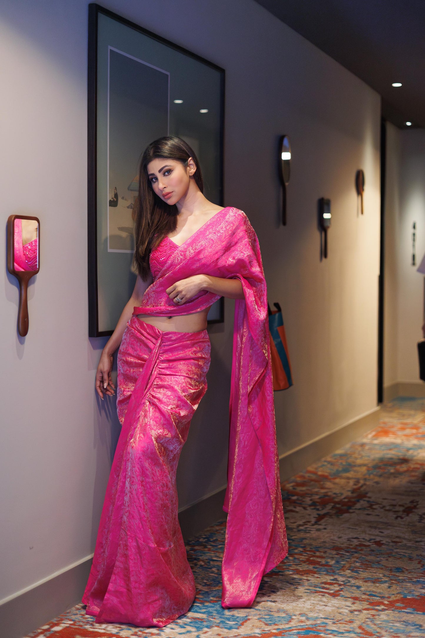 Mouni Roy in Rida Handwoven Pre-draped Saree