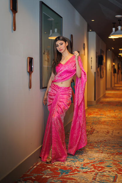 Mouni Roy in Rida Handwoven Pre-draped Saree