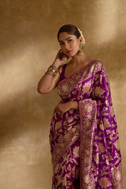 Mrunal Thakur in Handwoven Purple Silk Saree