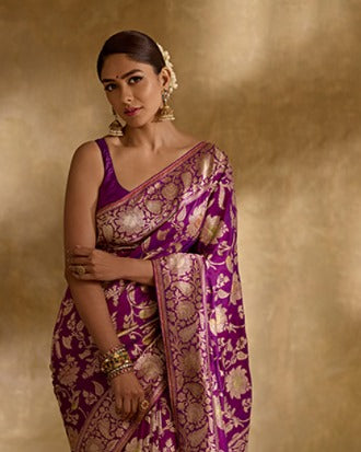 Mrunal Thakur in Handwoven Purple Silk Saree