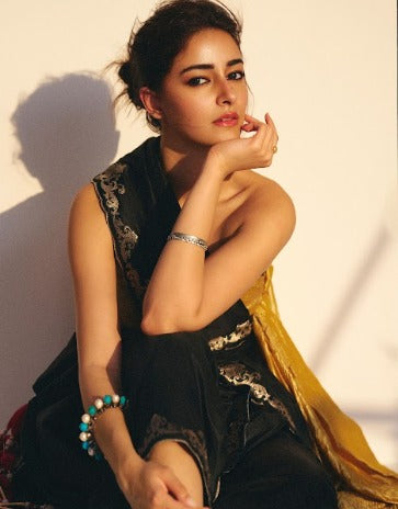 Ananya Pandey in Handwoven Black Silk Saree