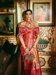 Handwoven Ruby Red Mashroo Silk Saree