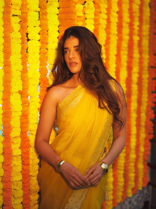 Handwoven Yellow Georgette Saree