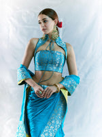 Handwoven Coral Blue Saree