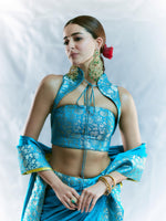 Handwoven Coral Blue Saree