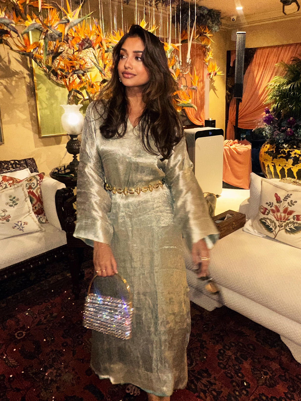 Handwoven Aqua Blue Banarasi Kaftan