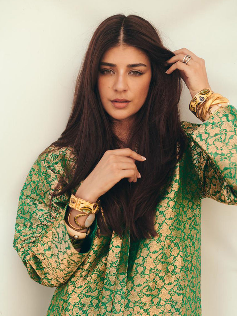 Handwoven Jade Banarasi Kaftan