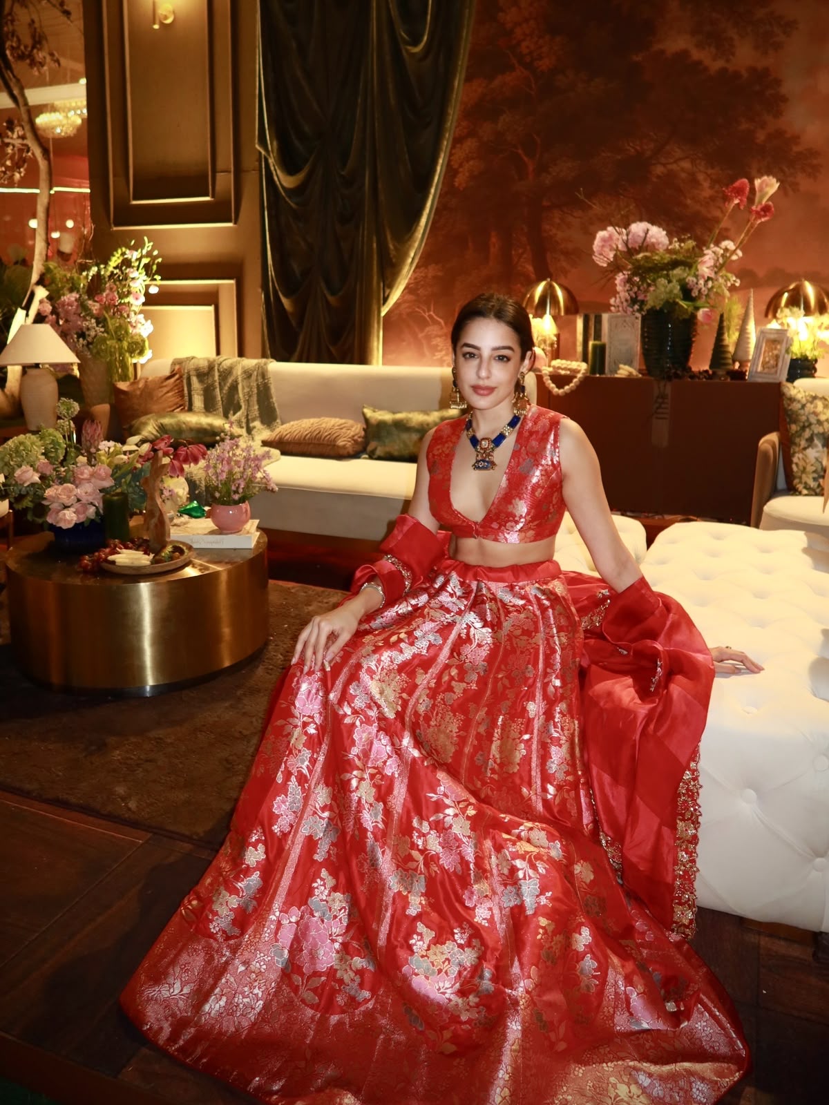Handwoven Red Kora Banarasi Lehenga