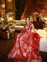 Handwoven Red Kora Banarasi Lehenga