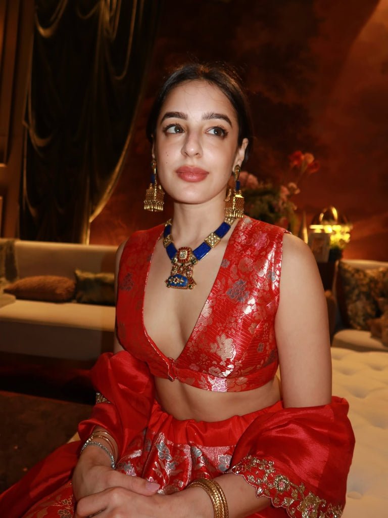 Handwoven Red Kora Banarasi Lehenga