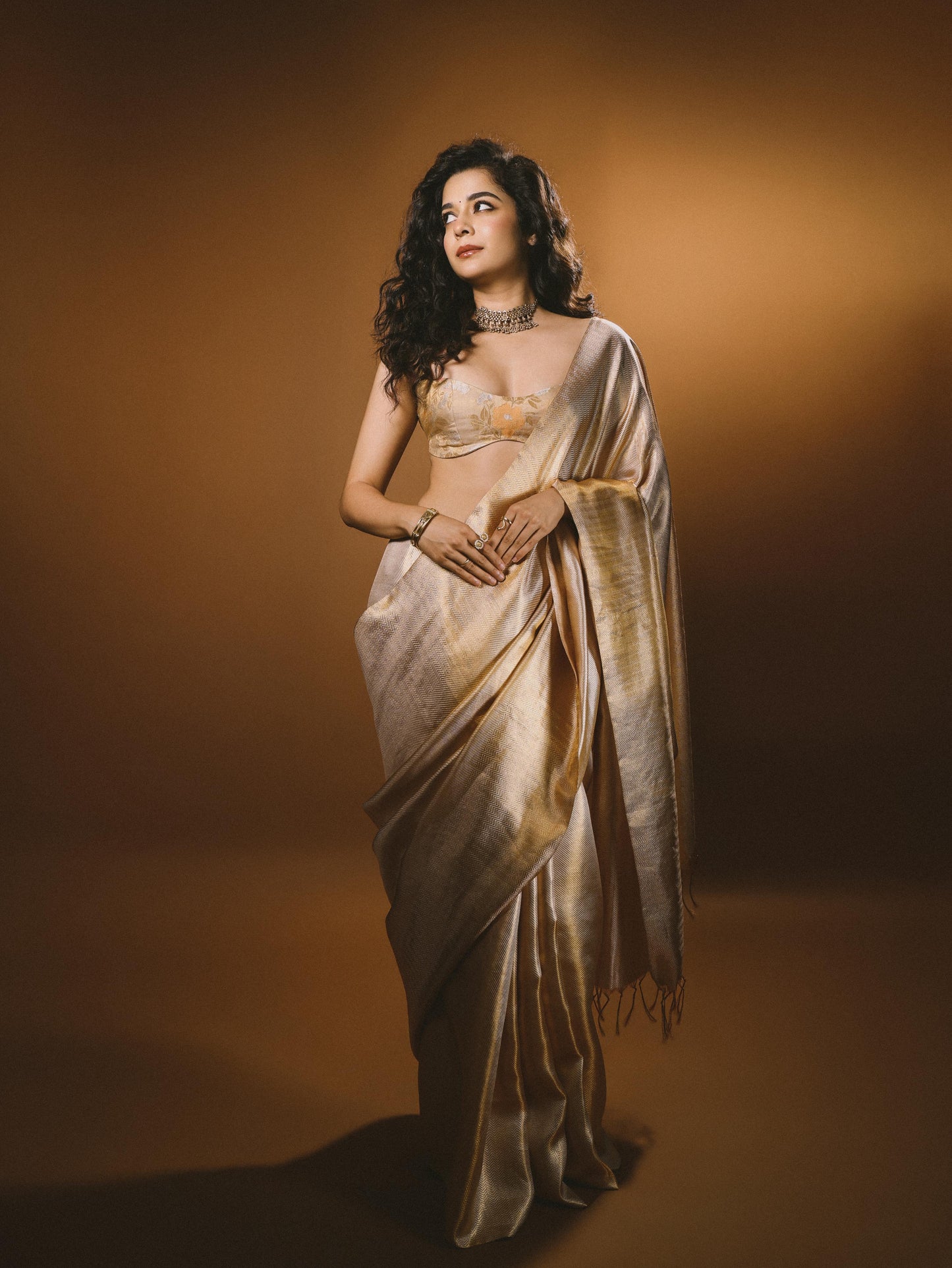 Mithila Palkar in Handwoven Gold Kanjivaram Saree