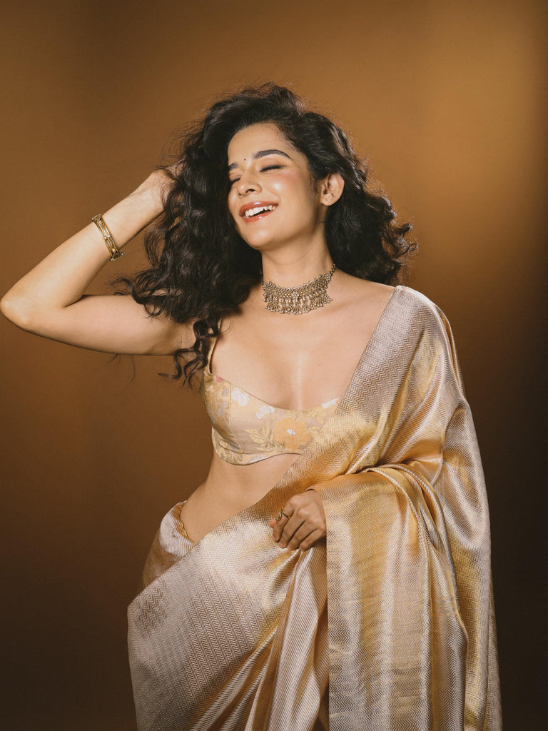 Mithila Palkar in Handwoven Gold Kanjivaram Saree
