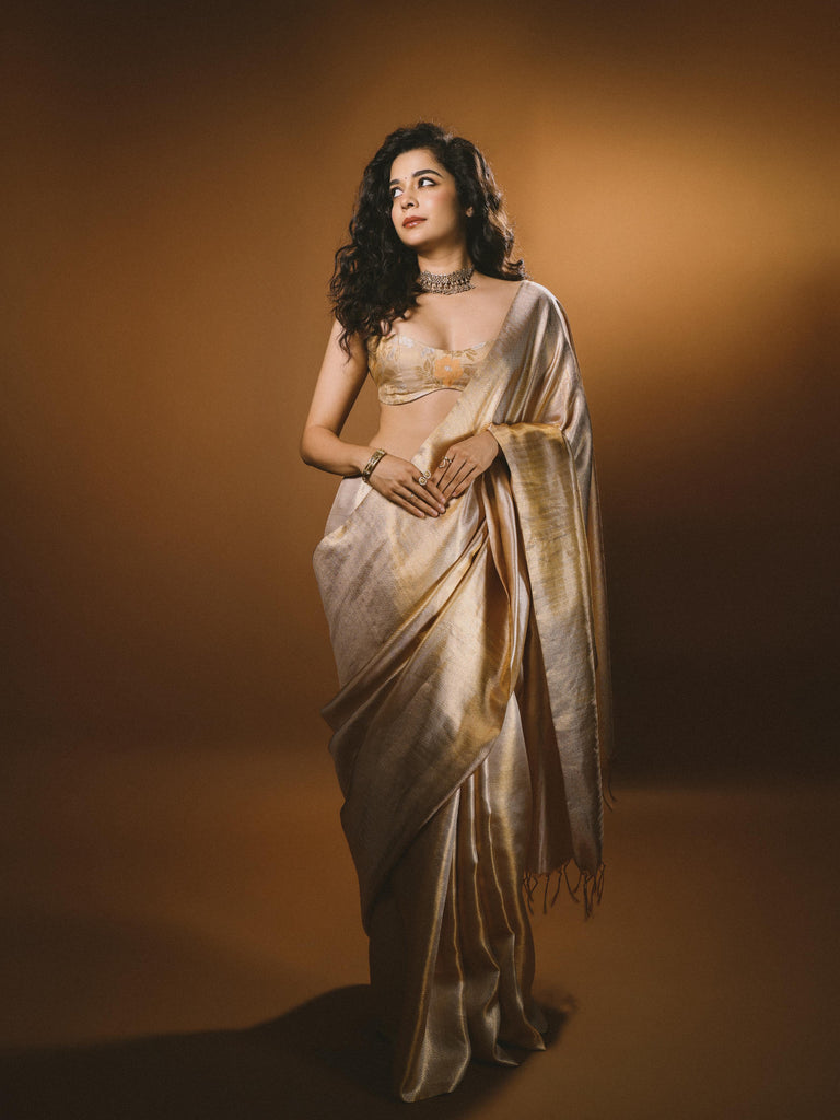 Mithila Palkar in Handwoven Gold Kanjivaram Saree