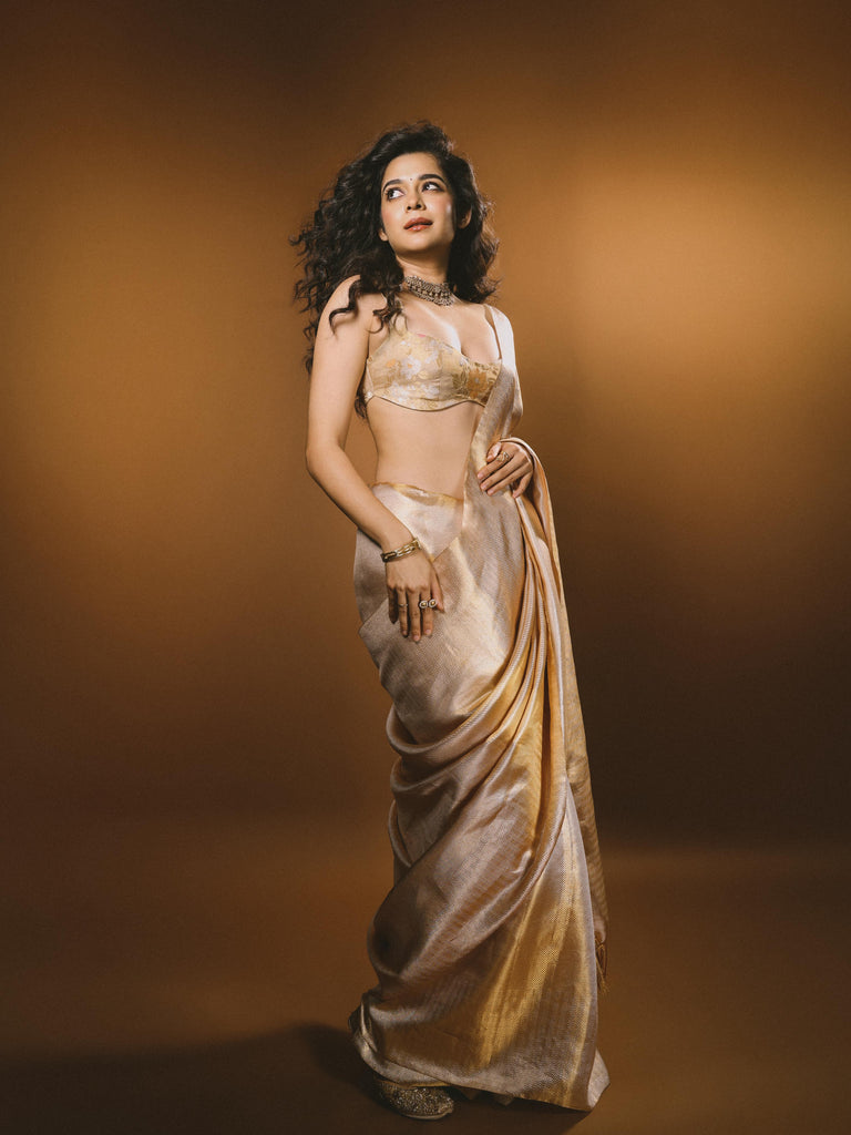 Mithila Palkar in Handwoven Gold Kanjivaram Saree