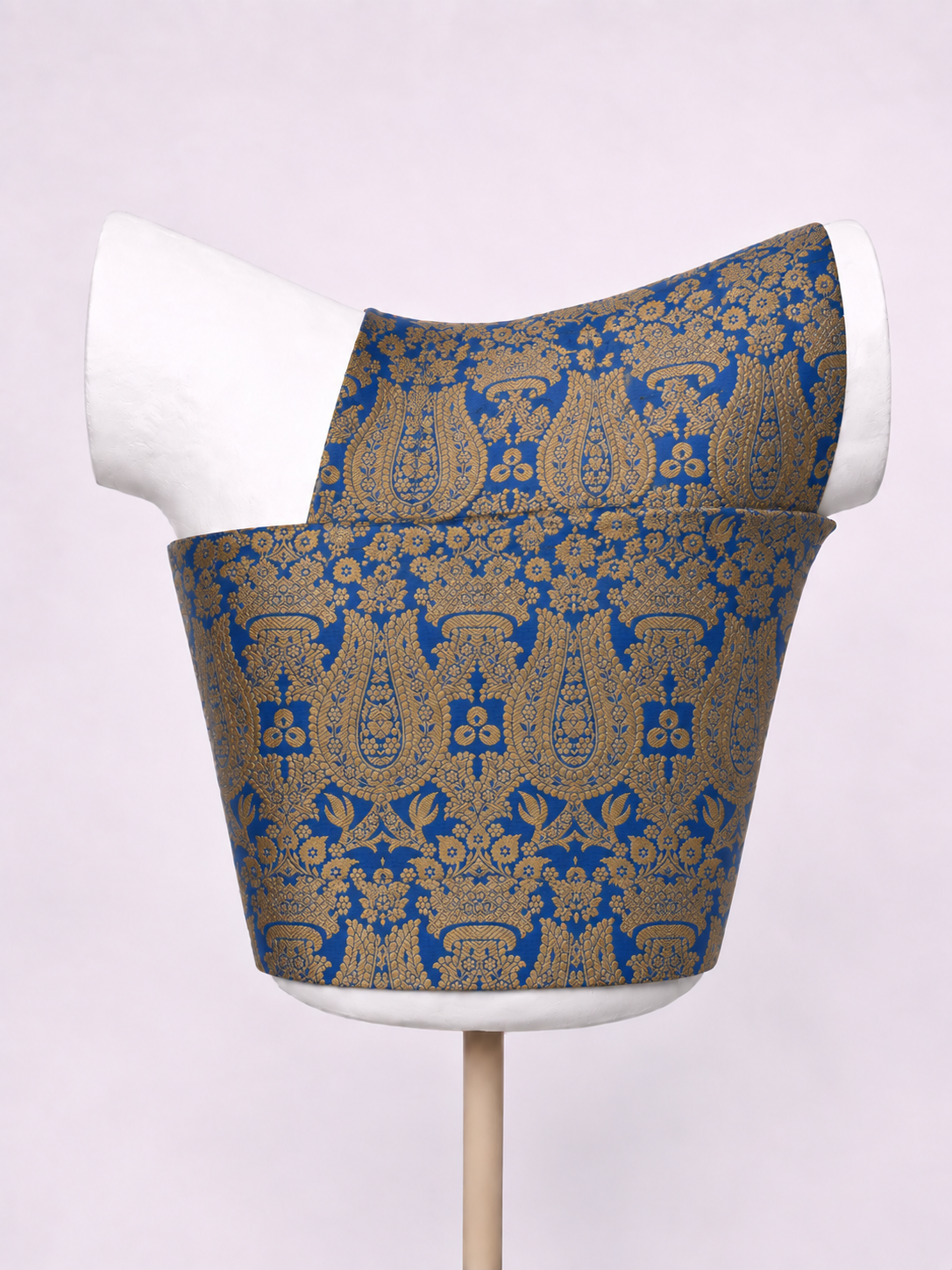 Handwoven Deep Blue & Gold Banarasi Emboss Blouse Fabric