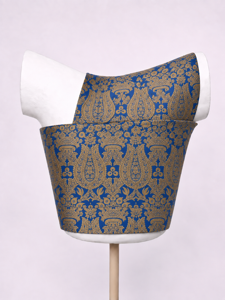 Handwoven Deep Blue & Gold Banarasi Emboss Blouse Fabric