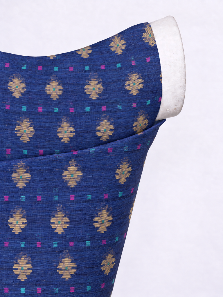 Handwoven Navy Blue Cutwork Blouse Fabric