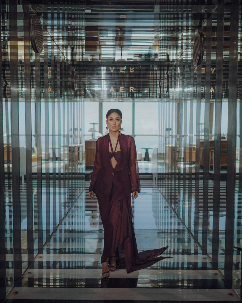 Kareena Kapoor in Baked Clay Organza Blazer With Drape Skirt