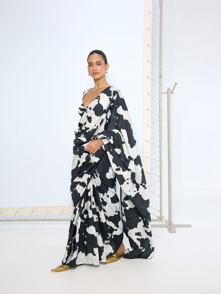 Black & White Cowhide Saree