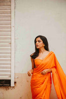 Handwoven Tangerine Orange Silk Saree
