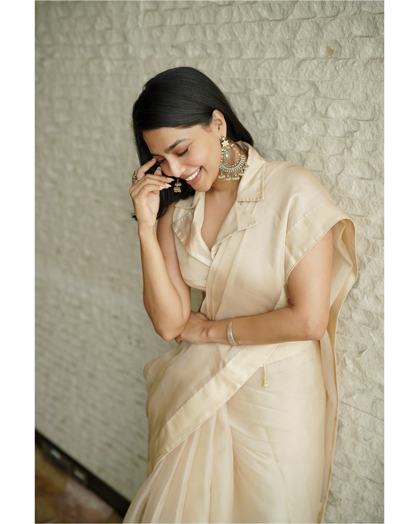 Handwoven Latte Beige Organza Saree