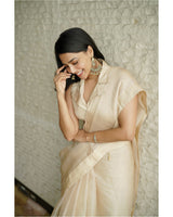 Handwoven Latte Beige Organza Saree