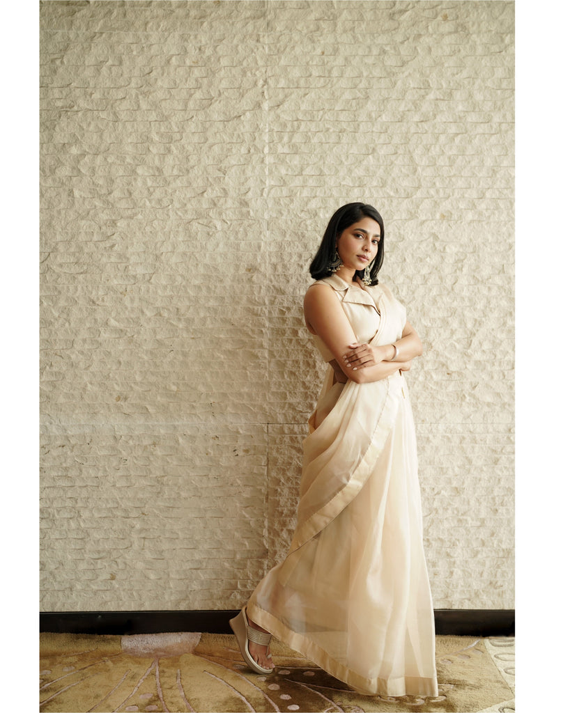 Handwoven Latte Beige Organza Saree