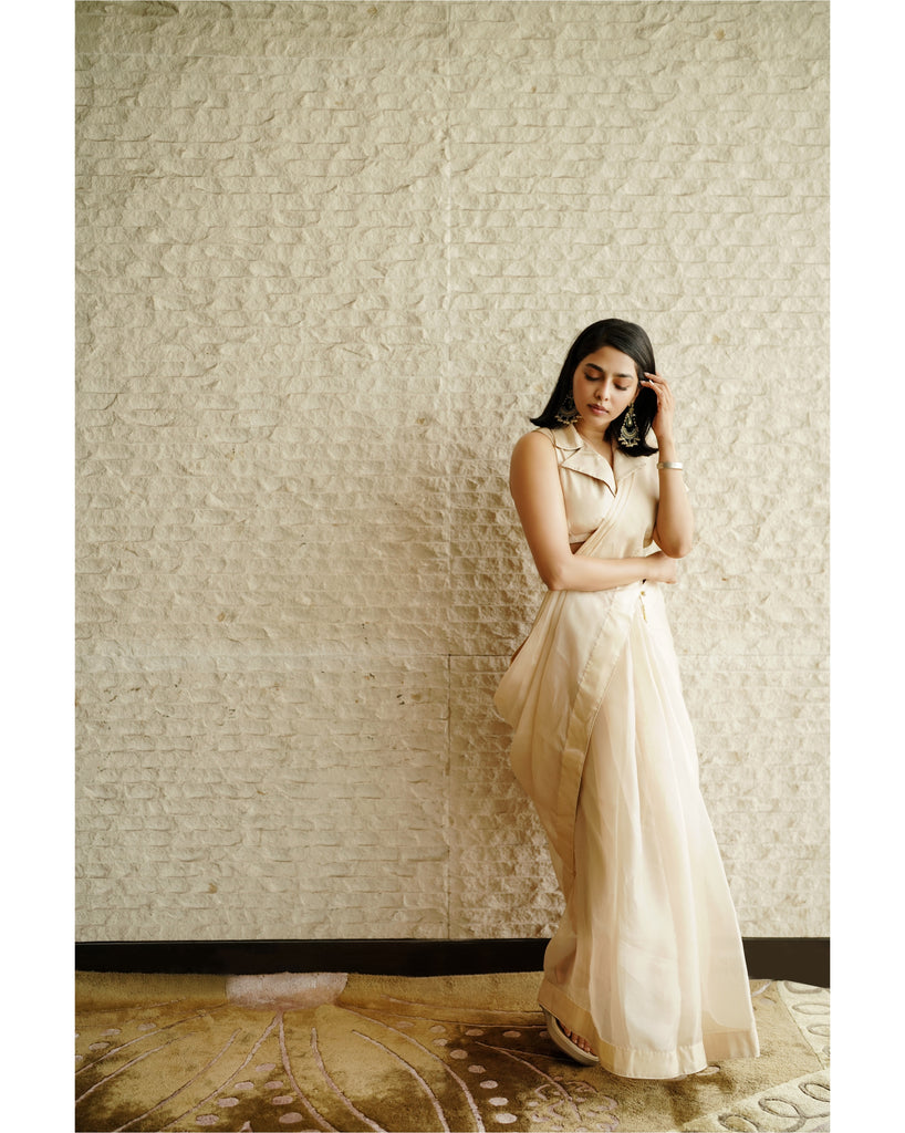 Handwoven Latte Beige Organza Saree
