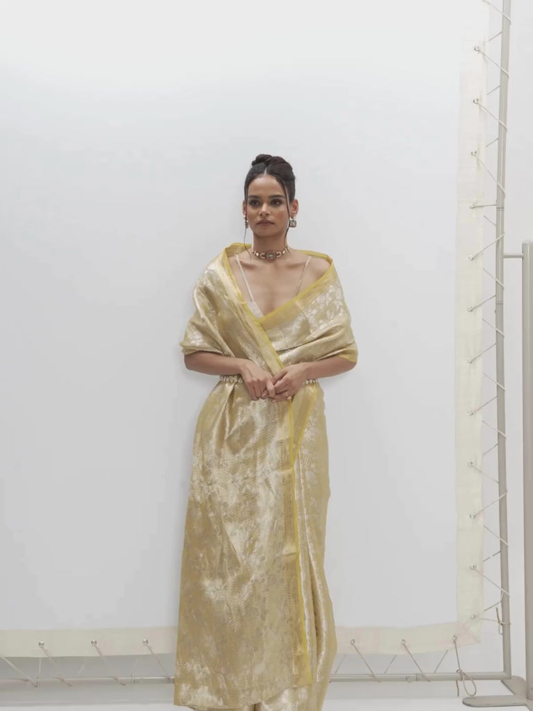 Handwoven Golden Ember Tissue Saree