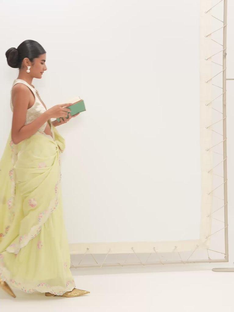 The Iris Saree In Pistachio