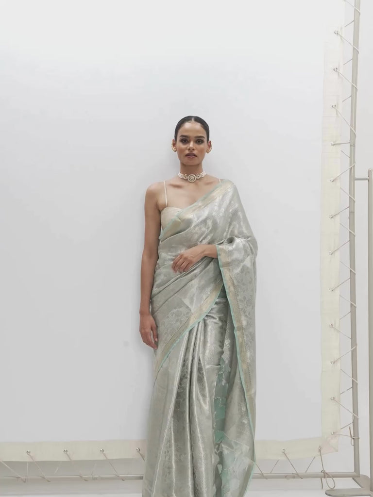 Handwoven Sea Green Tissue Saree