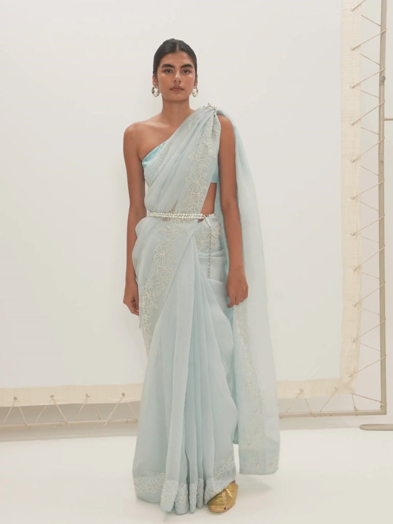 The Luna Saree In Aqua Green
