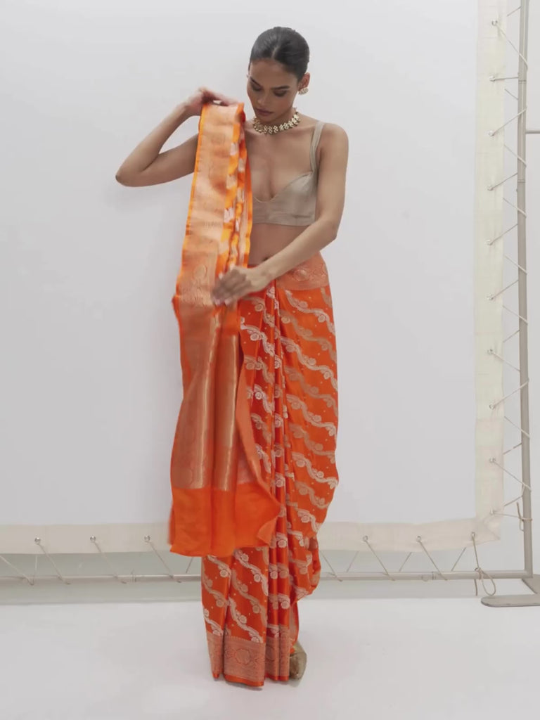 Handwoven Burnt Orange Banarasi Saree