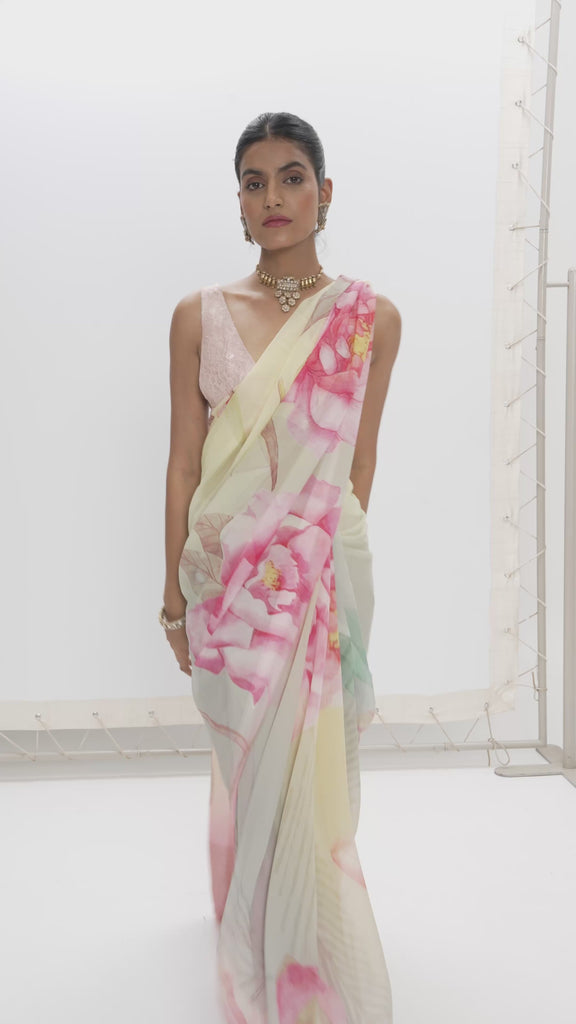 Handwoven Butter Yellow Printed Saree