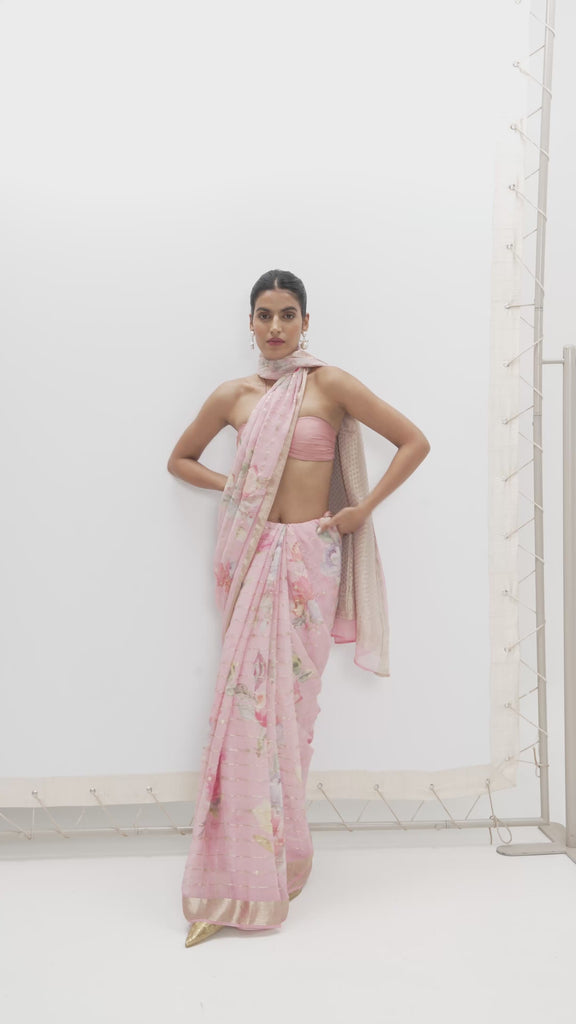 Handwoven Ballet Pink Printed Saree