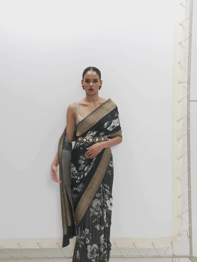 Handwoven Midnight Black Printed Saree