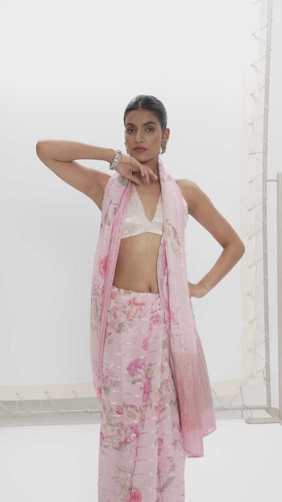 Handwoven Blush Pink Printed Saree