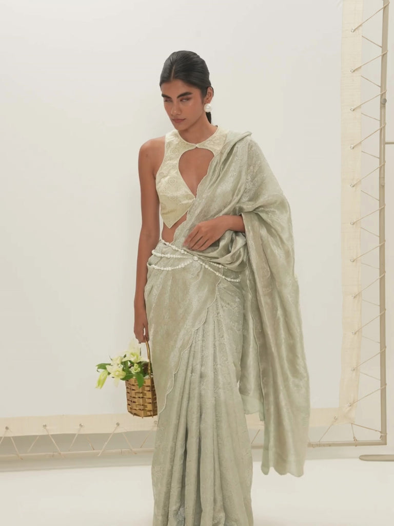 The Jenna Saree In Aqua Green