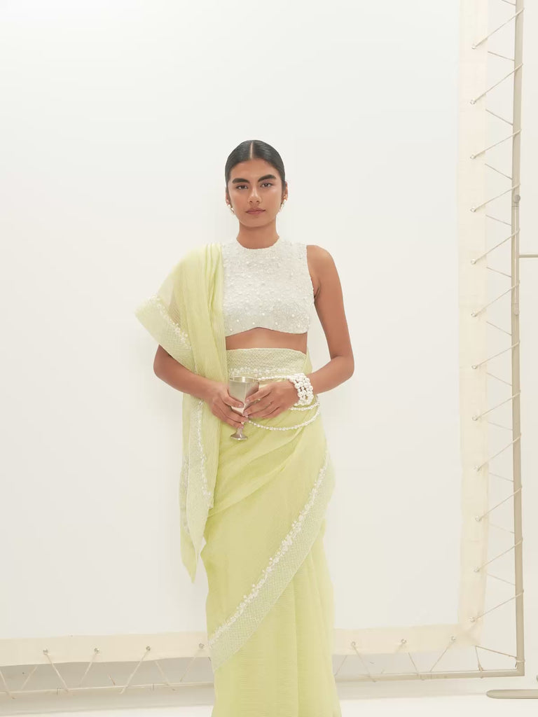 The Stella Saree In Pistachio