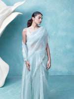 Handwoven Opal Blue Organza Saree