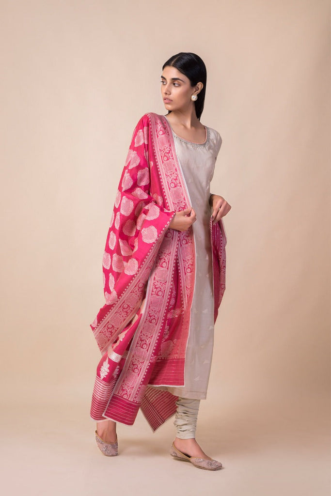 Handwoven Ruby Pink Silk Dupatta